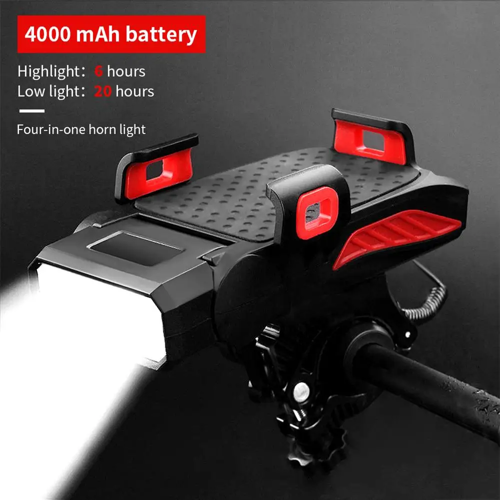 1PCS 4-in-1 Mobile Phone Holder Headlight Horn Convenient Portable Bicycle USB - £9.27 GBP+