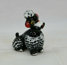 Vintage Black Poodle With White Trim And Red Ears Porcelain Figurine - $8.50