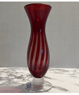 Cranberry Red Hand Cut 24% Lead Crystal Clear Footed Glass Vase 7” Poland - £39.14 GBP