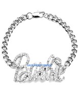New Iced Out With Crystal Rhinestones Metal ID Barbie Thick Link Bracelet - £13.18 GBP