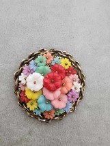 Vintage 1940s Miriam Haskell Brooch Wired Lucite Flower Filagree Pin 2&quot; Colorful - £39.44 GBP