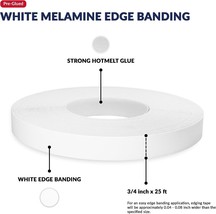 White Melamine Edge Banding 3/4 inch x 25 feet Iron On Adhesive Edging Cabinet - $5.48