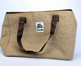 Aldi Bag Burlap Insulated Reusable Handles Jute Large Zip 18x13x6&quot; - $28.98