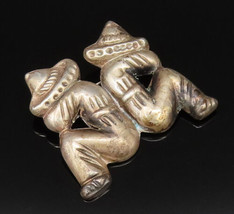 925 Silver - Vintage Double Figure With Hat Facing Back Brooch Pin - BP9955 - £45.27 GBP