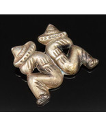 925 Silver - Vintage Double Figure With Hat Facing Back Brooch Pin - BP9955 - $1,075.82 MXN