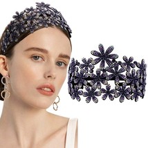 Boho Wide Headband Rhinestones Hairband Sparke Crystal Flower Hair Band Hair Acc - £26.82 GBP