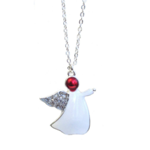 Christmas White Angel Pendant Necklace White Gold - £8.89 GBP