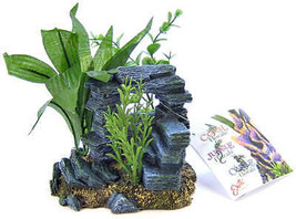 Handcrafted Rock Arch Aquarium Ornament with Artificial Plants - £8.65 GBP