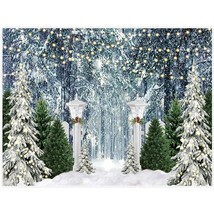 96&quot; X 72&quot; Christmas Forest Scene Photography Backdrop Xmas Pine Trees Snow Winte - £36.75 GBP