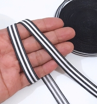 7/16&quot; (almost 1/2&quot;) 11mm wide -Charcoal Gray w/ White Stripes Elastic Ba... - $5.99+