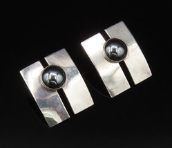 925 Sterling Silver - Vintage Polished Hematite H Curved Earrings - EG12068 - $38.80