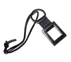 Leather Silver Tone Metal Square Keychain Keyring Zipper Pull Purse Charm - £5.40 GBP