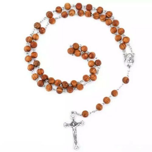 Olive Wood Rosary Beads Catholic Necklace Medal Crucifix Jerusalem Cross... - $11.88