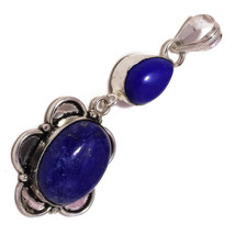 Lapis Lazuli, Blue Onyx Gems 925 Silver Overlay Handmade Oxidised Drop Pendant - £8.02 GBP