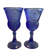 ♻️ Vintage Avon (2) Glass Goblets Cobalt Blue George Washington 1970&#39;s 8&quot;H - €42,49 EUR