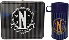 Netflix TV -WEDNESDAY Nevermore Retro Style Metal Lunch Box &amp; Beverage C... - $28.66