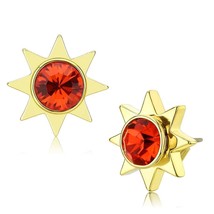 LO4675 - Gold Brass Earrings with Top Grade Crystal  in Orange - $393.24 MXN