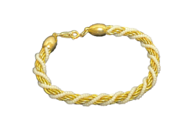 TRIFARI Vintage Bracelet Goldtone Weave Rope Style w/Mini Pearl Beads 6.5” Long - £7.73 GBP