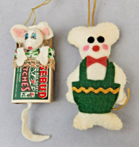 Felt Mouse in Matchbox Rosebud &amp; Felt Mouse Christmas Ornaments Vintage 4&quot; - £9.49 GBP