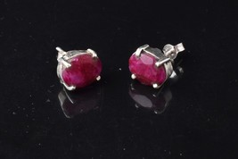 Handcrafted 925 Sterling Silver Ruby Gemstone Prong Set Stud Earrings Women Wear - £33.44 GBP