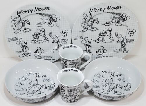 Primary image for Disney Mickey Mouse Sketch Book Dinner Plates Dinner Bowls & Tea / Coffee Cups
