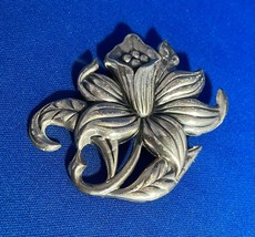 Vintage Signed Danecraft Sterling Huge Art Nouveau Flower Pin BROOCH- Beautiful! - £16.23 GBP