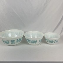 Vintage Pyrex Amish Butterprint White Turquoise Mixing Bowls 401 402 403 - £74.64 GBP