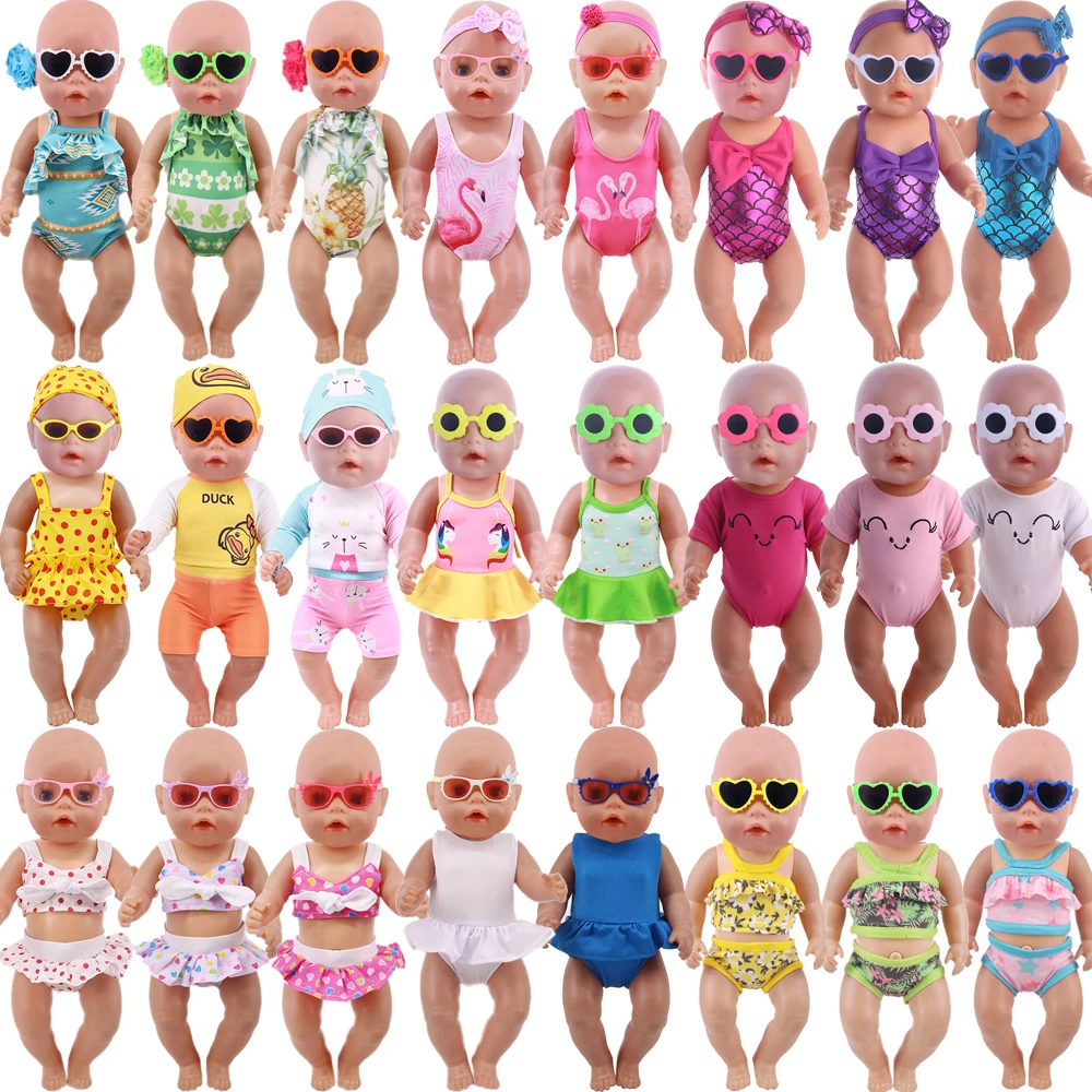 2Pcs/Set=Flamingo Swimsuit +Bunny Ear Sunglasses  For 18 Inch Girl Doll Gift 43 - £9.55 GBP+