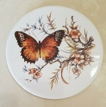 Vintage Tile Trivet Brown Butterfly in Flowers Retro Mid-Century 6&quot; - £15.72 GBP