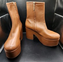 Larroude Womens Miso Caramel Platform Boots Size 9.5 Stretch Leather - $121.55