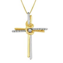 14k Two-Tone Gold Over 0.10ct Simulated Diamond Twist Cross Pendant 18&quot; Chain - £51.45 GBP