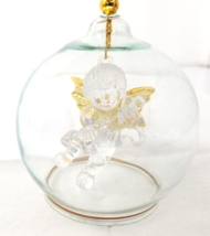 Cherub Angel in Bell Christmas Ornament Glass Gold Rimmed Vintage - £12.04 GBP