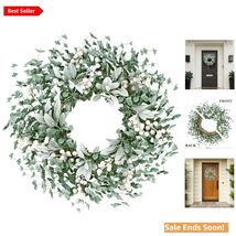 Artificial Greenery Leaves Wreath for Front Door Spring Summer Farmhouse... - $49.45