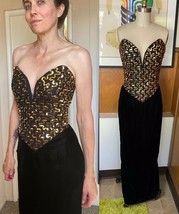 VTG Gunne Sax by Jessica McClintock Velvet boned sequin strapless Dress Sz 4 - £215.09 GBP