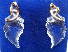 18K Gold Carved Genuine Natural Rock Crystal Quartz Earrings (#J128) - £785.59 GBP