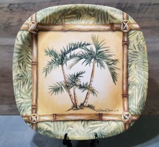 Kathleen Denis Melamine Serving Dinner Plate Palm Trees 14&#39;&#39; Square - $14.00