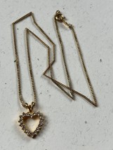 Goldtone Chain w Clear Rhinestone Open Heart Pendant Necklace – chain is 17 inch - £9.02 GBP