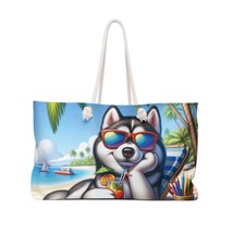 Personalised/Non-Personalised Weekender Bag, Summer Beach Dog, Siberian Husky, L - £39.32 GBP