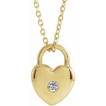 Authenticity Guarantee 
14K Yellow Gold White Sapphire Heart Lock Necklace - £422.78 GBP