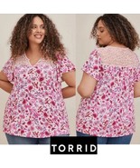 Torrid Floral Knit Jersey Slub Lace Yoke Flutter Sleeve Top Plus Size 1X... - $536.35 MXN