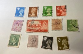 12 Vintage Mix British Stamps Of Queen And King By Machin In1924. set 6/... - $10.40