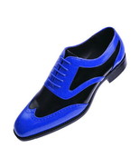 Royal Blue Black Cont Two Tone Derby Toe Wing Tip Vintage Leather Laceup... - $205.14 CAD+