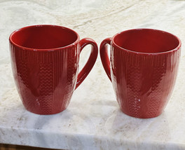 Textured  Christmas Oversized Red Embossed Sweater Coffee Set Of 2 Cups. 14 Oz - £29.18 GBP