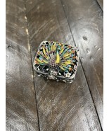 Vintage Peacock Enamel Rhinestone Floral Tree Footed Trinket Box Heavy H... - $462.19 MXN