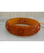 Bakelite amber bangle pierced bracelet carved flower vintage antique - £139.70 GBP