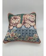 Vintage Cat Tapestry Throw Pillow Kitty Cats Blue Eyes Beige 12&quot; Square  - $24.52 CAD