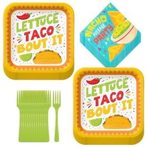Taco Party Supplies - Lettuce Celebrate Paper Dinner Plates, Nacho Lunch Napkins - £13.58 GBP