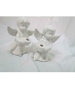 Vintage Set of 2 Christmas Angel Candle Holders 4.5&quot; Tall White Table Decor - £4.54 GBP