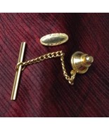 Signed Swank Vintage Gold Tone Classic Oval Tie Tack Pin 1/2&quot; With Chain - $7.87