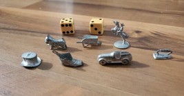 Monopoly 1961 Vintage Board Game Replacement Pieces Dice &amp; 7 Metal Tokens - $17.29